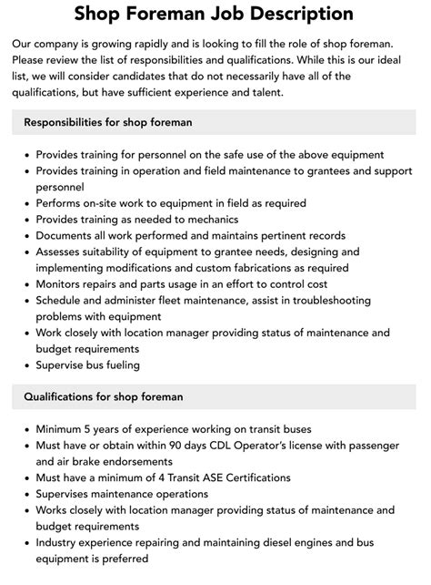 metal fabrication shop foreman job description|Fabrication Shop Foreman Job Description [Updated for 2024].